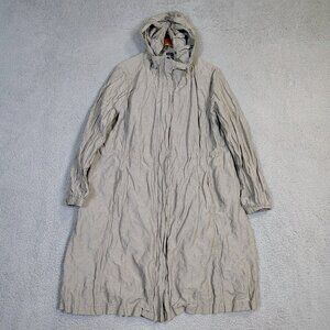 Eileen Fisher Trench Coat Women Large Gray Organic Cotton Blend Hooded Full Zip